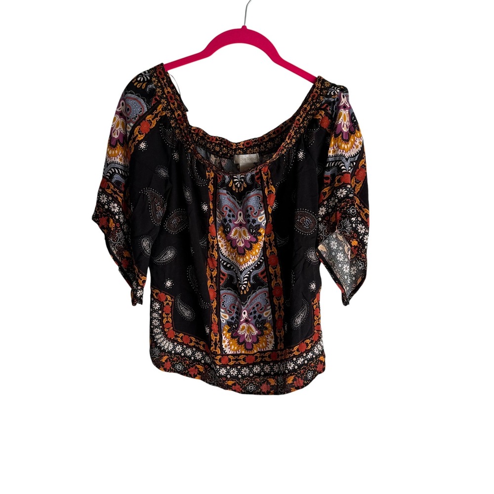 JEALOUS TOMATO Black Multi Floral Bohemian Festival Peasant Flowy Ladies Top, L‎